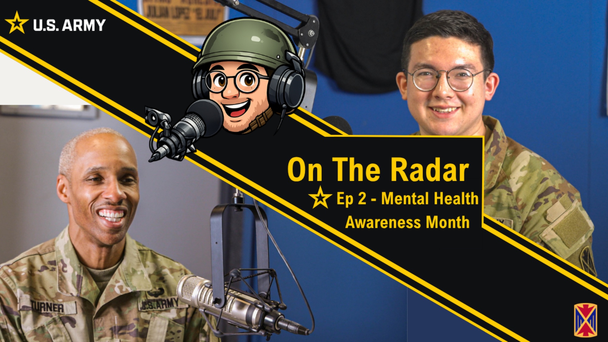 U.S. Army Spc. Luis Jimenez, public affairs mass communication specialist for 10th Army Air and Missile Defense Command, and Master Sgt. Lamar Turner, religious affairs noncommissioned officer for 10th Army Air and Missile Defense Command, record a video in support of Mental Health Awareness Month April 21, 2026 in Sembach Kaserne, Germany. Mental Health Awareness Month is observed annually in May to raise awareness, reduce stigma, and encourage Soldiers, families, and civilians to seek support and build resilience (U.S. Army video by Spc. Luis Jimenez).
