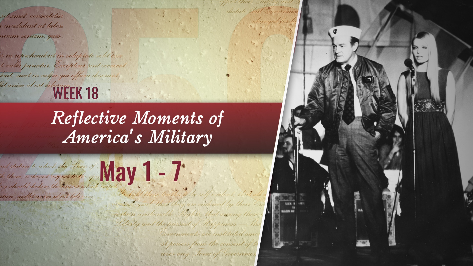 Graphic with text on the left and a black-and-white image on the right.