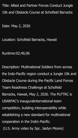 Allied and Partner Forces Conduct Jungle 10k and Obstacle Course at Schofield Barracks