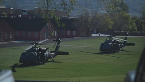 Exercise Wolverine B-Roll: UH-60 MEDEVAC Black Hawk Landing and Takeoff at Camp Williams MSTC
