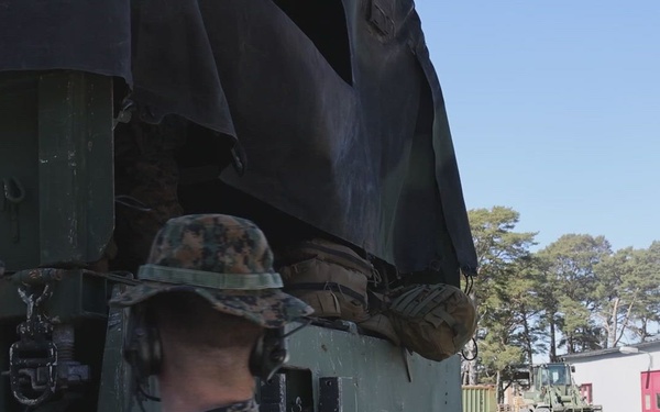 U.S. Marines with Combat Logistics Battalion 24 prepare for a convoy in Sweden