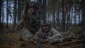 2nd Cavalry Regiment, U.K. Parachute Regiment conduct simulated battlefield operations during the force-on-force phase of Project Flytrap
