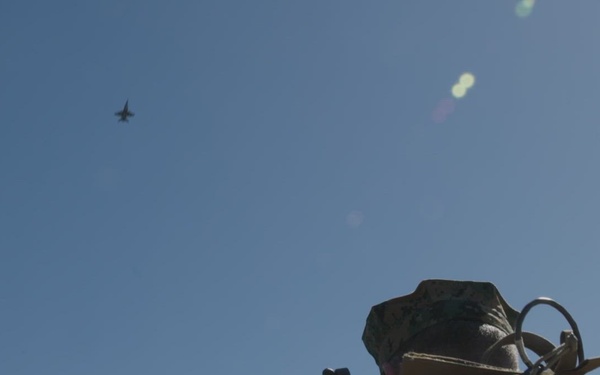 U.S. Marine Corps Joint Terminal Attack Controller calls for dry-fire close air support from Finnish F-18s during Aurora 26