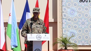 B-roll: US Army Maj. Gen. Andrew C. Gainey shares remarks during inaugural African Lion 26 drone academics graduation
