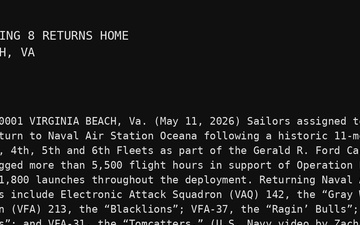Carrier Air Wing (CVW) 8 Returns Following 11-Month Deployment