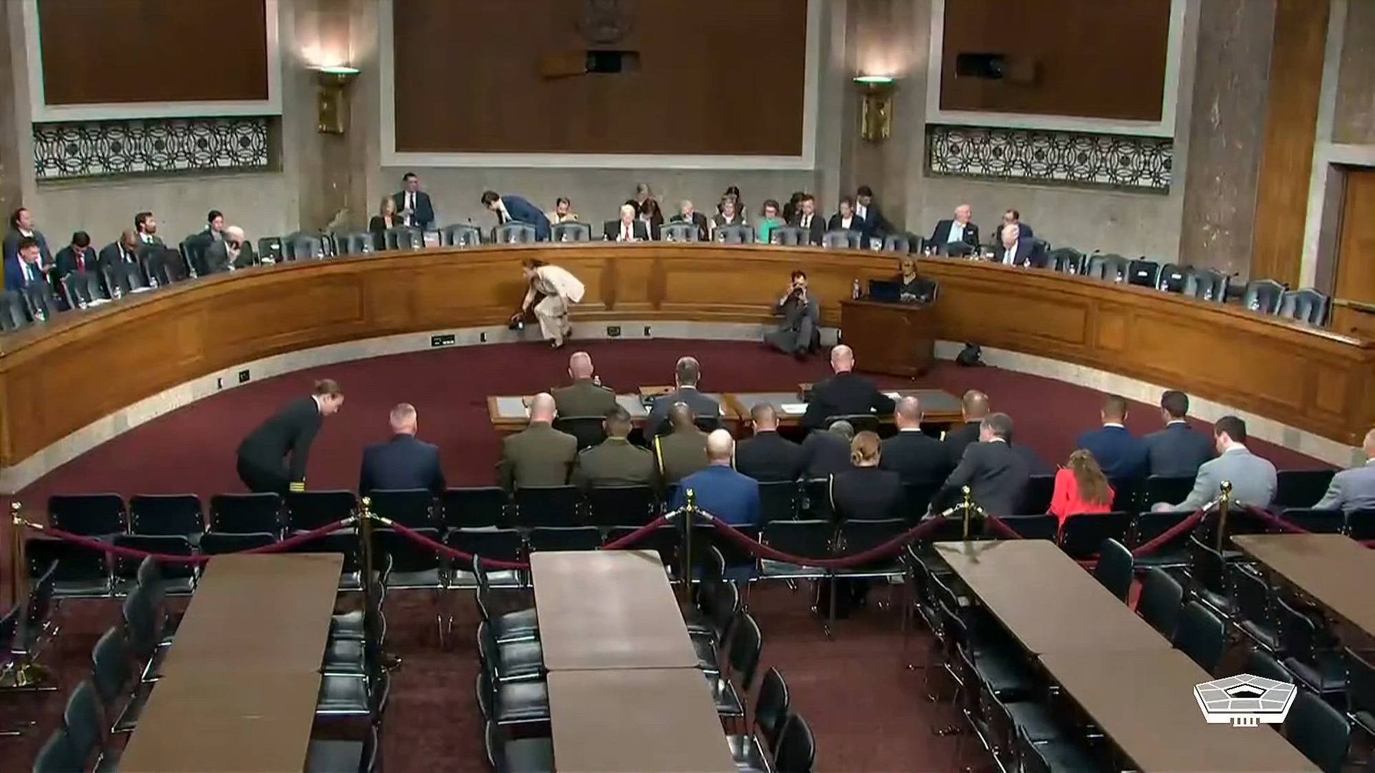Marine Corps Commandant Gen. Eric M. Smith, Chief of Naval Operations Adm. Daryl Caudle and Acting Navy Secretary Hung Cao testify before the Senate Armed Services Committee on the Department of the Navy's fiscal year 2027 budget request during a hearing in Washington, May 19, 2026.