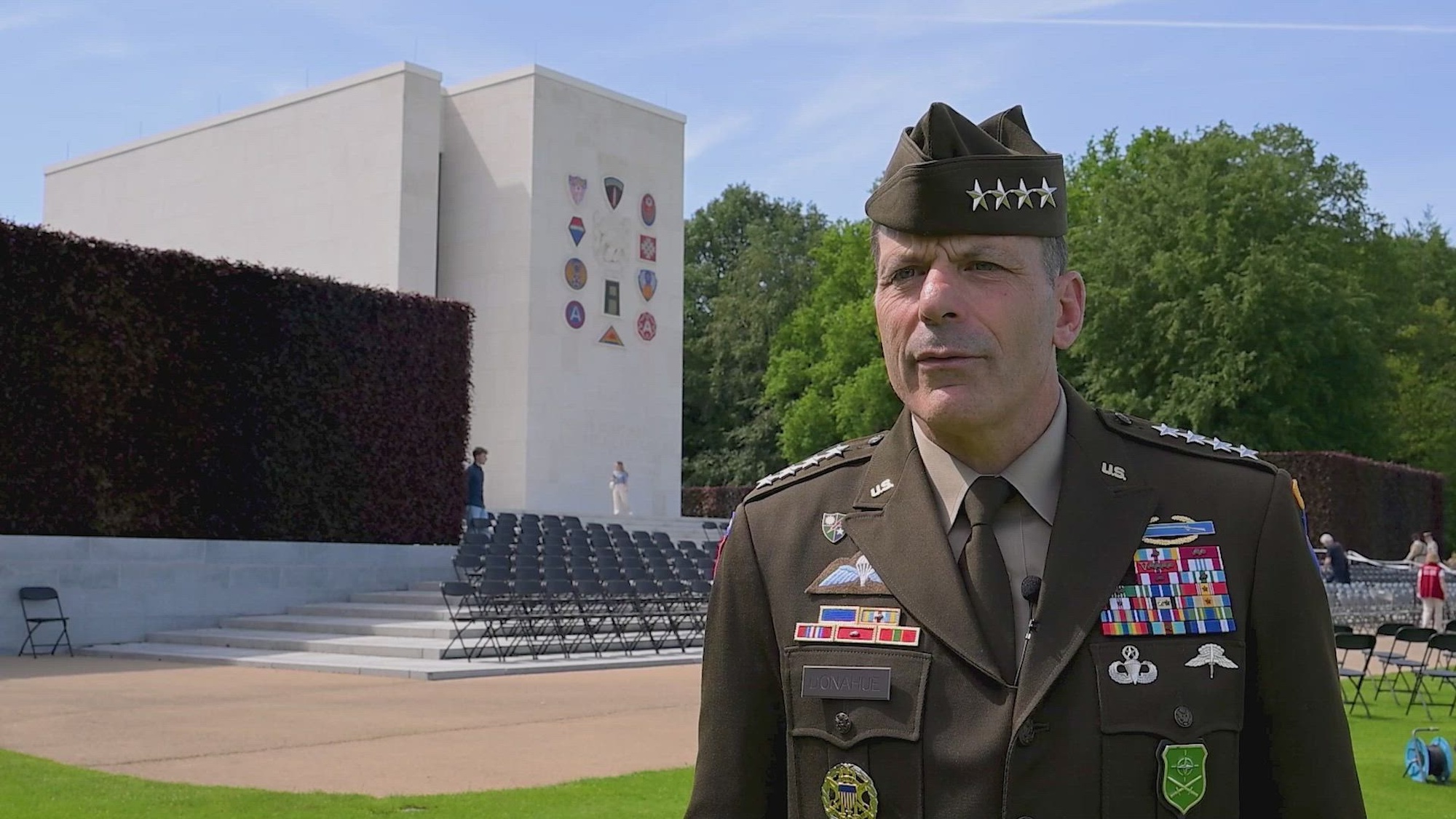 Interview with U.S. Army Gen. Christopher T. Donahue, commanding general of U.S. Army Europe and Africa and commander of NATO Allied Land Command, at the Ardennes American Cemetery, Belgium, May 23, 2026. The men and women of U.S. European Command remain forever indebted to the nearly 70,000 fallen WWI and WWII heroes buried on European soil. Overall, their selflessness can never fully be measured or repaid. (U.S. Air Force video by Tech. Sgt. Suzie Plotnikov)