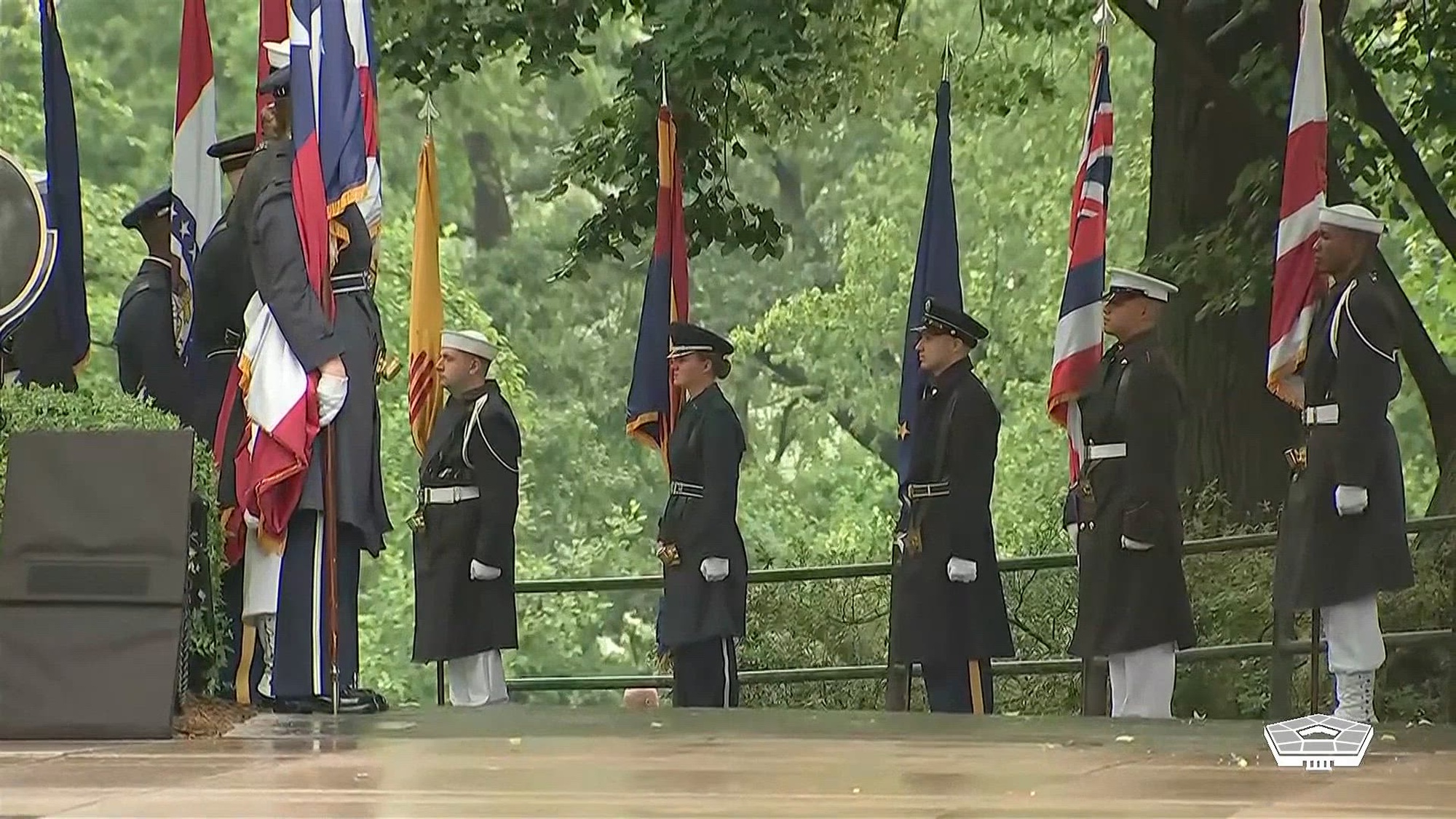 President Donald J. Trump and Secretary of War Pete Hegseth honor fallen service members during a ceremony at Arlington National Cemetery in Arlington, Va., May 25, 2026. The ceremony is a part of the 158th National Memorial Day Observance to recognize and commemorate the fallen men and women of the armed forces. 