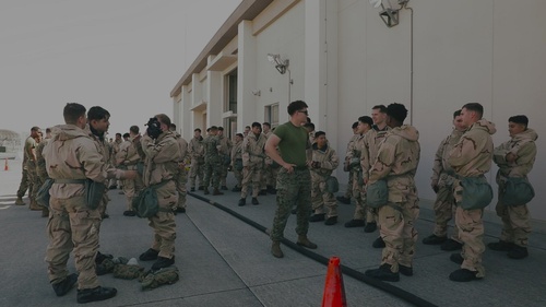 MALS-12 Marines work in MOPP gear