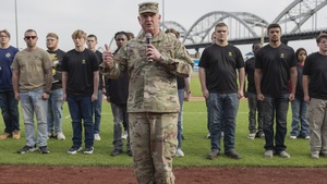 ASC CG swears in new Soldiers at Riverbandits baseball game