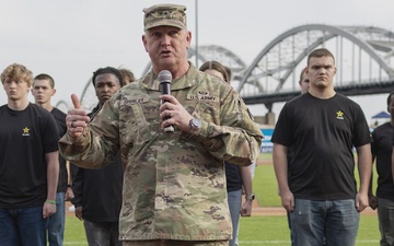 ASC CG swears in new Soldiers at Riverbandits baseball game