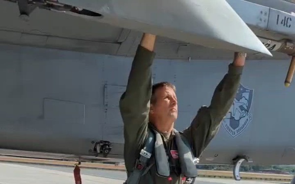 104th Fighter Wing Commander Colonel David 'Moon' Halasi-Kun takes final flight in F-15 Eagle
