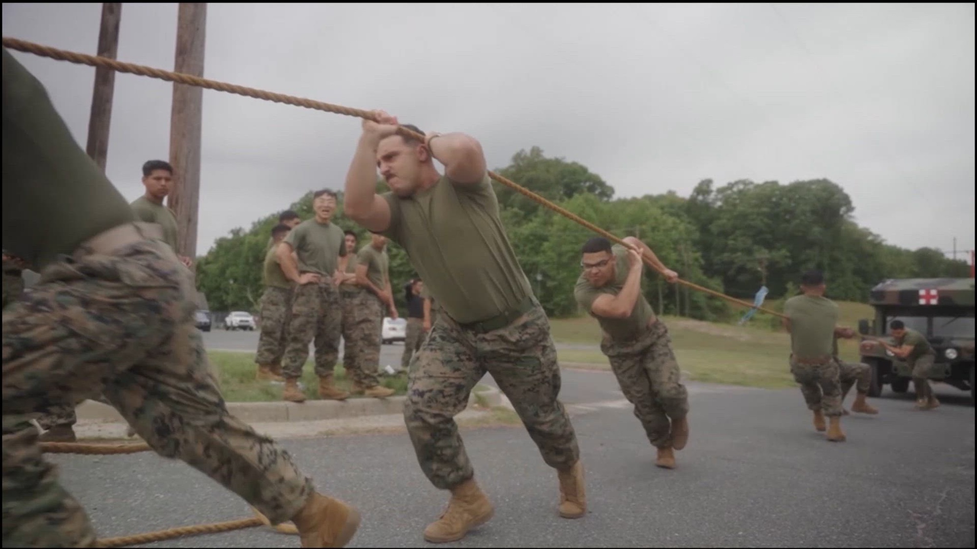Marines with Headquarters Battalion, Training and Education Command, participate in a field meet at Butler Stadium on Marine Corps Base Quantico, Virginia, May 21, 2026. A field meet builds camaraderie and esprit de corps amongst Marines while showcasing warrior spirit, unit pride, and teamwork throughout various competitions. (U.S. Marine Corps video by Cpl. Joshua Munsen)