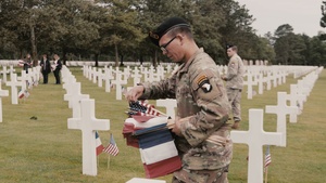 Soldiers, cadets place U.S., French flags at Normandy American Cemetery