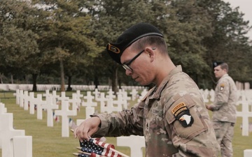 Soldiers, cadets place U.S., French flags at Normandy American Cemetery