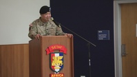 B-roll: US Army Capt. Calvin Au shares remarks during a change of command ceremony