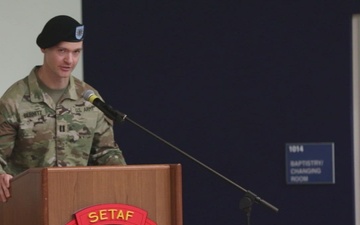 B-roll: US Army Capt. Joseph Bernitz shares remarks during a change of command ceremony