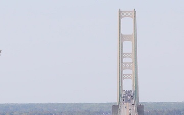 246th Transportation Battalion maneuvers across Mackinac Bridge during annual training