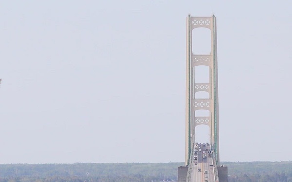246th Transportation Battalion maneuvers across Mackinac Bridge during annual training