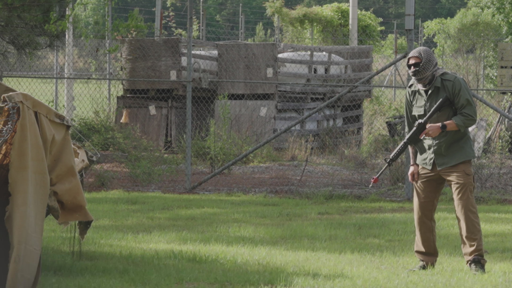Thumbnail shows exercise participant holding simulated rifle as he's playing as an aggressor.