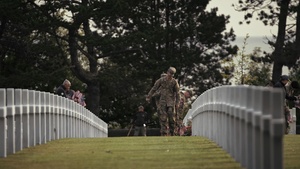 B-roll: Normandy American Cemetery Flag Placement during D-Day 82