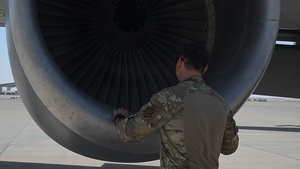 KC-135 refuels F-16s during security operations