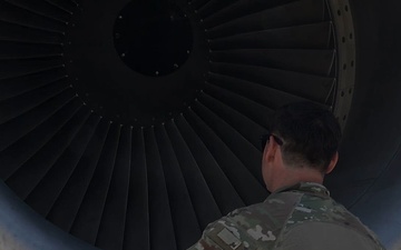 KC-135 refuels F-16s during security operations