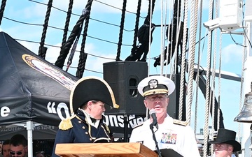 CNO Adm. Daryl Caudle speaks aboard USS Constitution