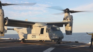26th Marine Expeditionary Unit’s Type Commander’s Amphibious Training | HMH-461 and VMM-261 conduct night flight training operations aboard the USS Kearsarge