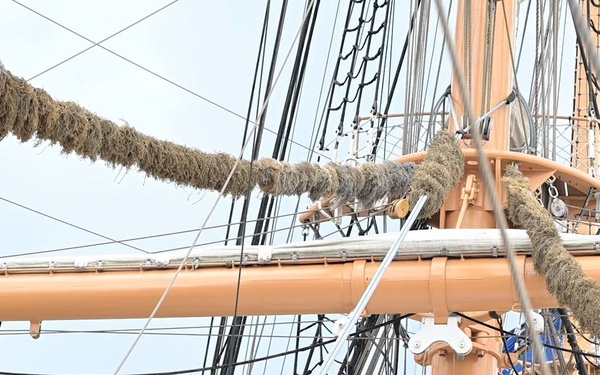 U.S. Coast Guard Cutter Eagle leads parade of sail during Sail250 Virginia opening ceremony
