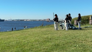 USS Arlington receives cannon salute