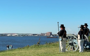 USS Arlington receives cannon salute