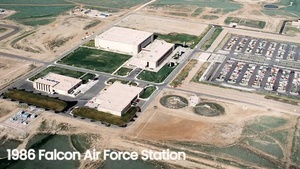 Retired U.S. Air Force Col. Robert Swiech congratulates Schriever on 41 Years of Excellence