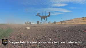 Oregon engineers breach a wire obstacle with a drone-delivered Bangalore torpedo