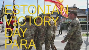U.S. Army National Guard and Air National Guard Soldiers participating in a color guard detail during the Estonian Victory Day parade.