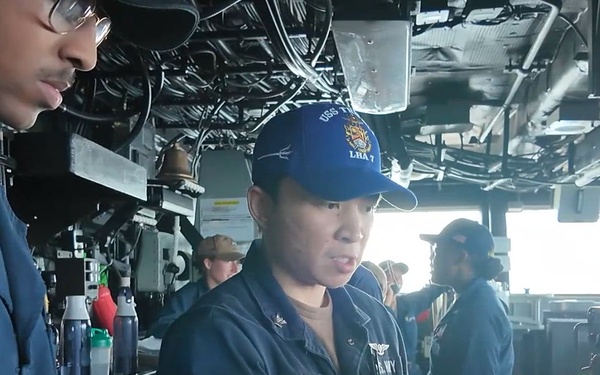 USS Tripoli Sailors Stand Bridge Watch