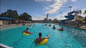 B-Roll: RIMPAC innertube water polo: Chilean Navy vs. Royal New Zealand Navy