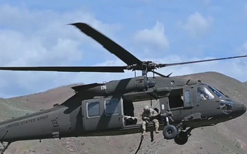 Idaho Army National Guard UH-60M Black Hawk helicopter crew conducts water bucket training.