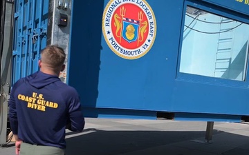 B-Roll: Coast Guard divers set up dive tank at Intrepid Pier 86 in Manhattan