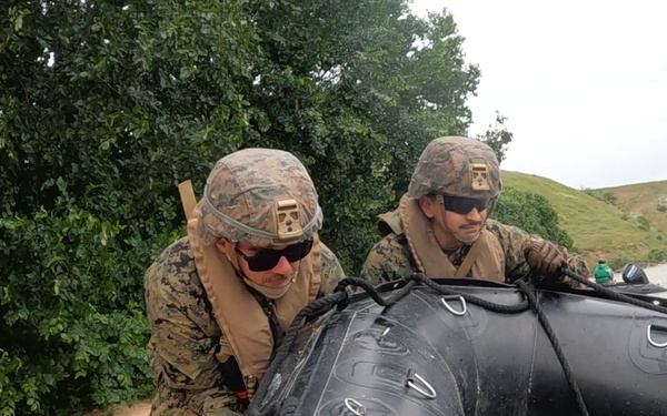 U.S. Marines and Romanian forces conduct combat rubber raiding craft operations in Romania