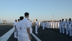 Sailors Man the Rails in New York Harbor