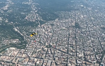 The U.S. Army Parachute Team jumps over Washington D.C. for America 250 celebration