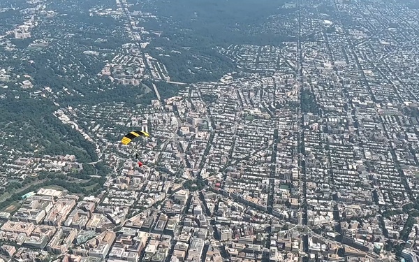 The U.S. Army Parachute Team jumps over Washington D.C. for America 250 celebration