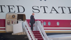 President Trump departs Andrews aboard new Air Force One