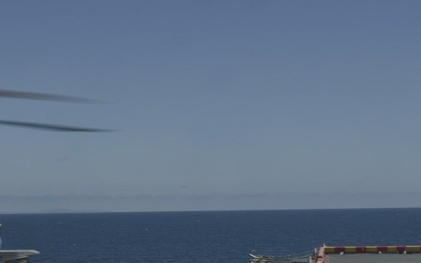 MV-22B Ospreys and MH-60 Seahawk execute embarkation procedures on USS Makin Island | B-Roll