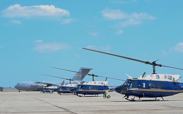 UH-1N Hueys from 1 HS take off for Freedom 250 Celebrations