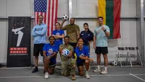 Professional soccer players host clinic for U.S. Soldiers in Pabradė, Lithuania