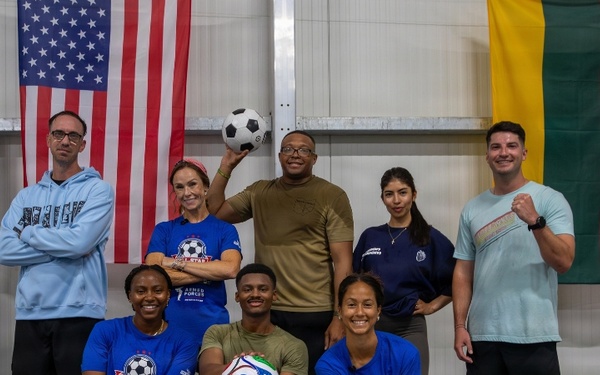 Professional soccer players host clinic for U.S. Soldiers in Pabradė, Lithuania