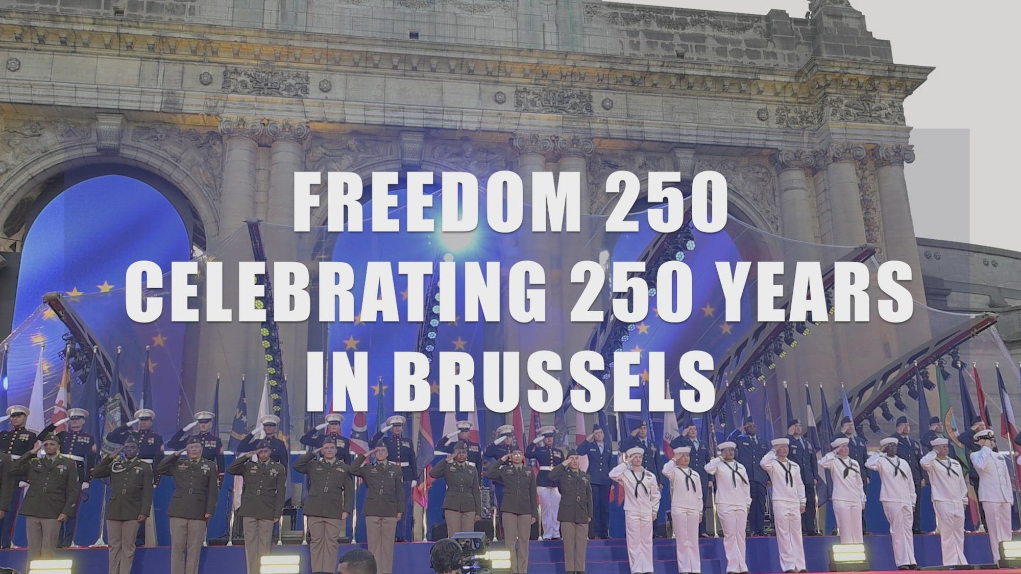The U.S. Tri-Mission in Belgium hosted "Freedom 250" at Parc du Cinquantenaire in Brussels on June 28, 2026, marking the 250th anniversary of American independence. More than 8,000 guests, including U.S. service members, allied military personnel, and senior European Union, NATO, and Belgian leadership, gathered to honor the historic milestone and reinforce transatlantic unity. The event kicked off with an outdoor festival featuring a wide array of activities, local food vendors and live music from several bands, such as the U.S. Army Europe and Africa Band and Chorus. The celebration culminated in headlining performances by the Zac Brown Band and Alexis Wilkins alongside a ceremonial military flyover and a fireworks display. (U.S. Air Force video by Senior Airman Christina Carter)