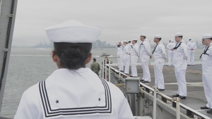 Sailors Man the Rails in New York Harbor